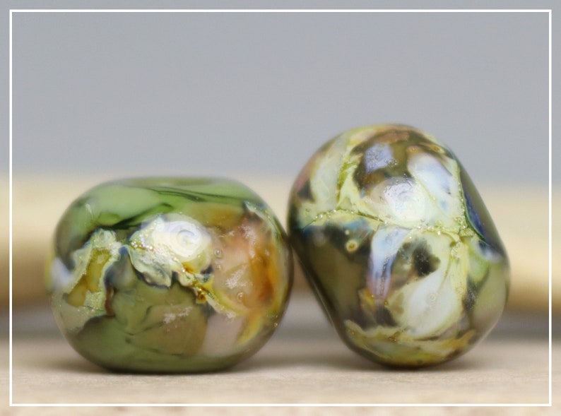 Handmade Lampwork Beads Pair for Earrings Olive image 2