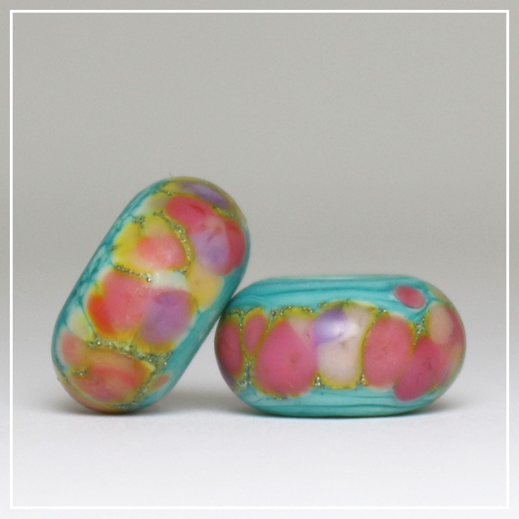 Handmade Lampwork Beads ~ Pair For Earrings ~ Pastel Rainbow