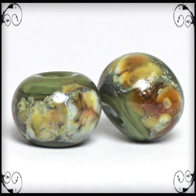 Handmade Lampwork Beads Pair for Earrings Olive image 4