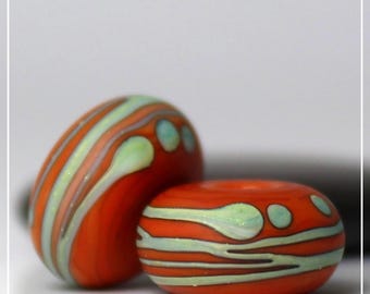 Handmade Lampwork Beads ~ Pair For Earrings ~ Terra Cotta and Aqua