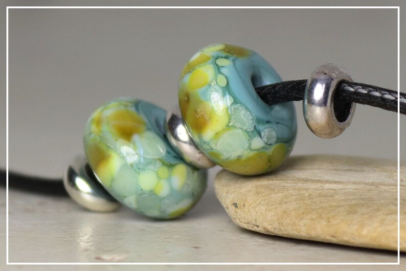 Handmade Lampwork Beads Pair for Earrings Dusty Blue image 2