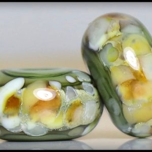 Handmade Lampwork Beads Pair for Earrings Olive and Ivory image 3