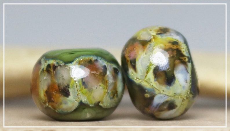 Handmade Lampwork Beads Pair for Earrings Olive image 1