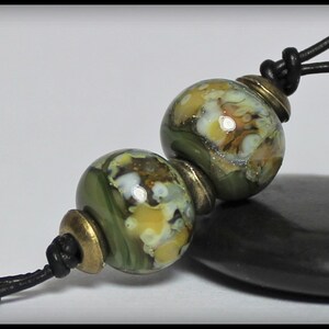 Handmade Lampwork Beads Pair for Earrings Olive image 6