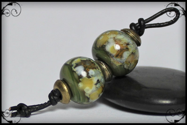 Handmade Lampwork Beads Pair for Earrings Olive image 6