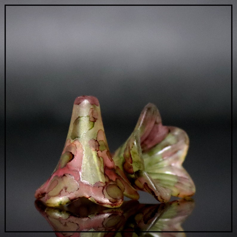 Lucite Trumpet Lilies Flower Beads Olive and Rose image 1