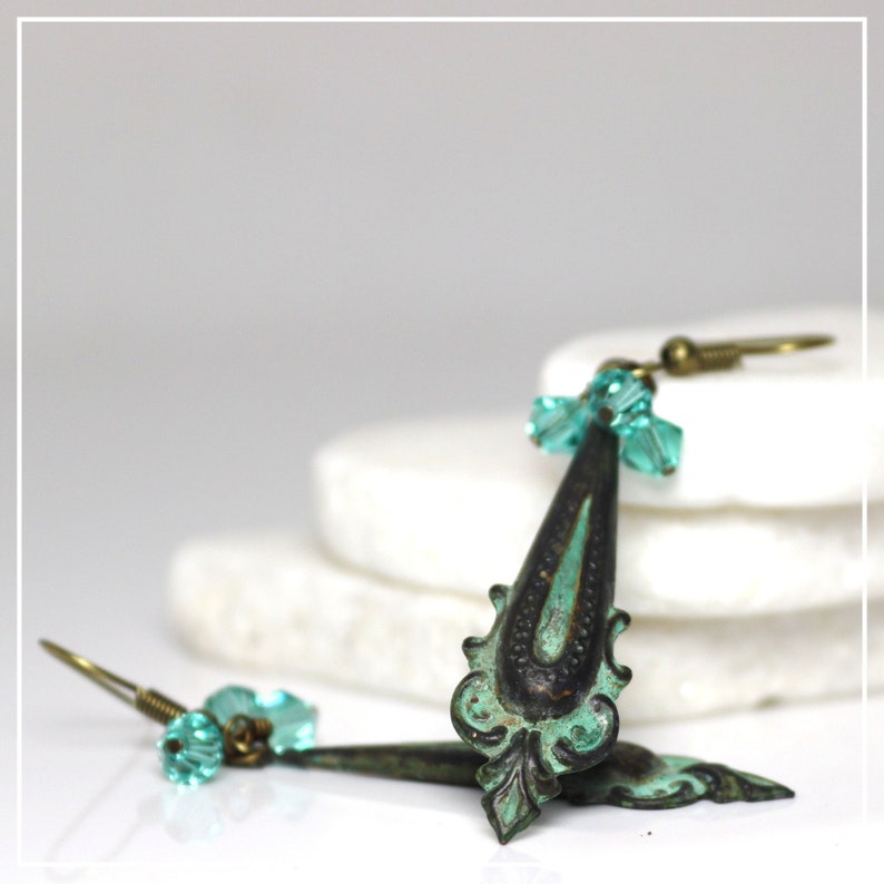 Handmade Earrings Verdigris Patina Athens image 1