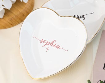 Custom Confirmation Girl Jewelry Dish,Ring Dish with Cross,First Holy Communion Gift,Goddaughter Gift for Baptism,Christening Jewelry Holder