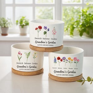 Custom Grandma's Garden Mini Plant Pot, Plant Pot with Kids Name Birthflower, Personalized Birth Flower Flowerpot, Mothers Day Gift for Nana