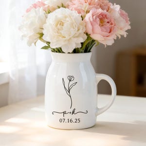 Jarrón de flores personalizado para boda, regalos de compromiso, jarrón de flores con iniciales, regalos para parejas, regalos para recién casados, regalo de despedida de soltera.