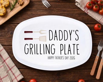 Custom Daddy's Grilling Plate, Father's Day Gift For Dad, Custom Serving Tray Platter, Funny BBQ Gift for Dad, Grilling Plate with Kids Name