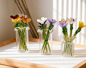 Mini Glass Flower Bouquet, Birth Month Flower Bouquet, Mini Flower Figurine, Birth Flower Sculpture, Home Decor Gift for Mom & Friends