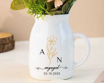 Custom Engaged Gifts, Personalized Newly Engaged Vase, Wedding Flower Vase Gift for Bride, Couple Gifts, Engagement Gift, Anniversary Gift