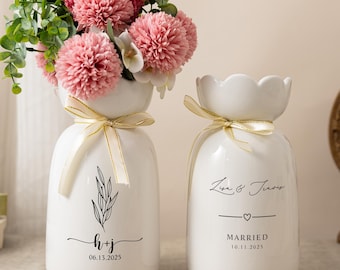 Jarrón de flores de compromiso personalizado, regalo de boda para parejas, jarrón de cerámica personalizado para recién comprometidos, regalos para despedidas de soltera, regalo de aniversario.