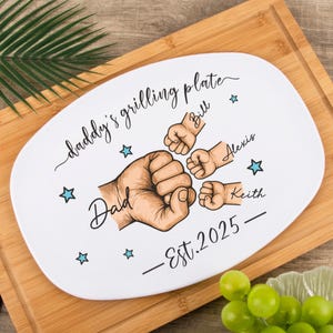 Custom Daddy&#39;s Grilling Plate, Father&#39;s Day Gift For Dad, Custom Grilling Plate For BBQ King, BBQ Plate, Grilling Plate Papa With Kids Names
