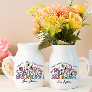 Personalized Teacher Vase, Teacher Appreciation Gift, Thank You for Helping Me Grow Ceramic Vase, Flower Vase for Teacher, Thank You Gift