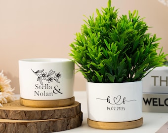 Custom Planter Pot Engagement Gifts,Mini Flower Pot with Couple's Name,Bridal Shower Gift,Wedding Gift,Succulent Pot for Couple Newlywed