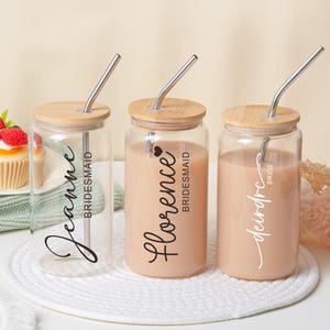 Customized Glass Tumbler, Bridesmaid Gift, Iced Coffee Cup, Maid Of Honor Gift, Bridesmaid Proposal Gift, Name Glass Tumbler, Wedding Gift