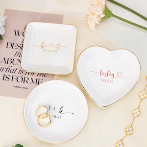 Custom Wedding Jewelry Dish, Ceramic Ring Dish, Engagement Ring Dish, Initial and Date Ring Dish, Ring Holder, Couple Gifts, Bridesmaid Gift