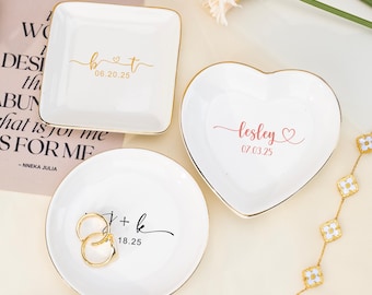 Custom Wedding Jewelry Dish, Engagement Ring Dish, Wedding Gift For Bride, Ring Holder,  Ceramic Jewelry Tray, Couple Gifts, Bridesmaid Gift