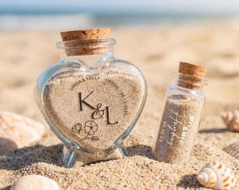 Honeymoon Sand Bottle, Small Travel Memory Sand Jar, Vacation Sand Keepsake, Wedding Bridal Shower Bottle, Mr and Mrs Honeymoon Gifts