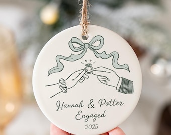 First Christmas Engaged Ornament, Personalized Engagement Gift for Couples, Engaged Christmas Keepsake, Bridal Shower, Wedding Party Favor