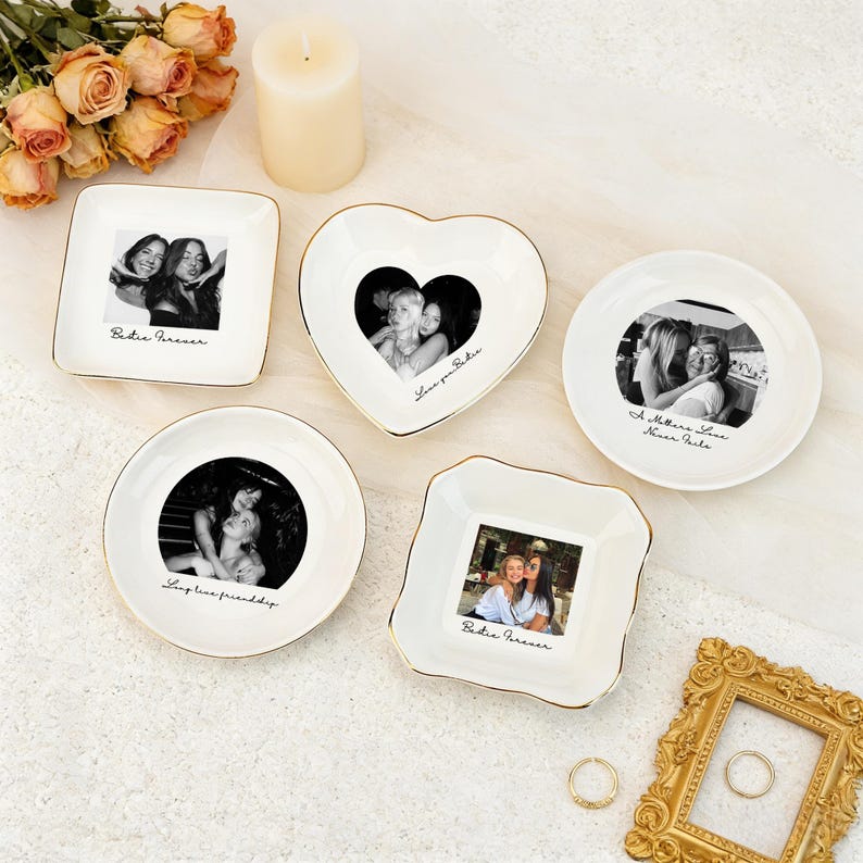 Personalisierte Foto Schmuckschale, benutzerdefinierte Ringschale mit Bestie Foto, Hochzeitsgeschenk, Brautjungfer Vorschlag, Schmucktablett für den besten Freund, Bestie Bild 12
