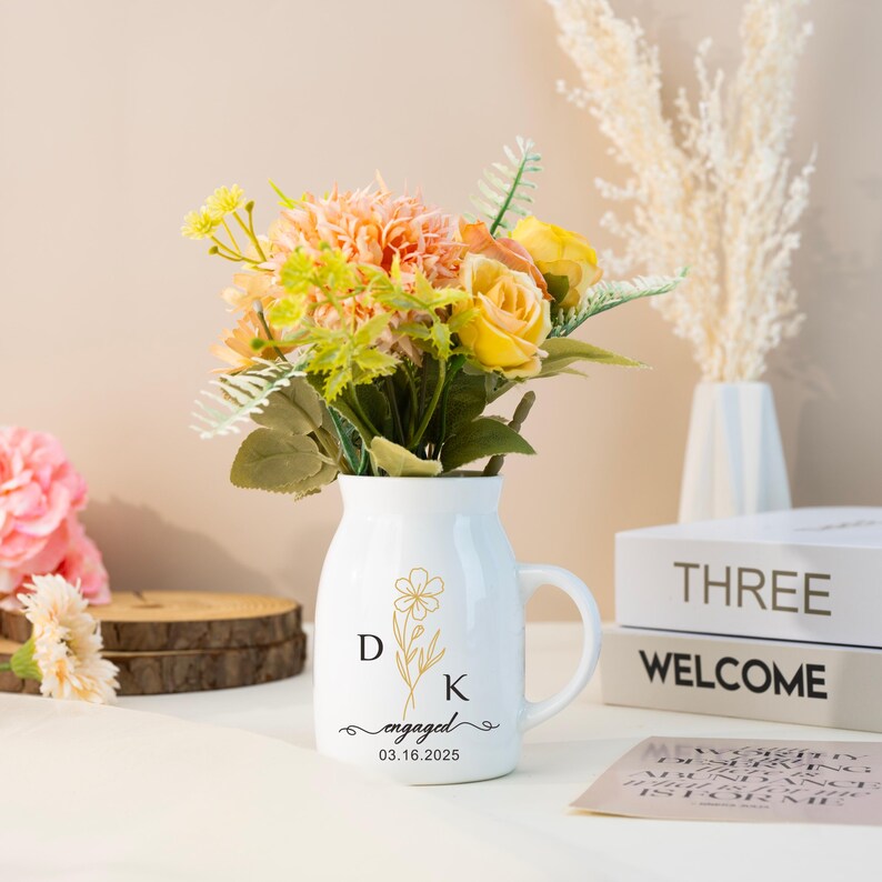 Custom Engaged Gifts, Personalized Newly Engaged Vase, Wedding Flower Vase Gift for Bride, Couple Gifts, Engagement Gift, Anniversary Gift image 6