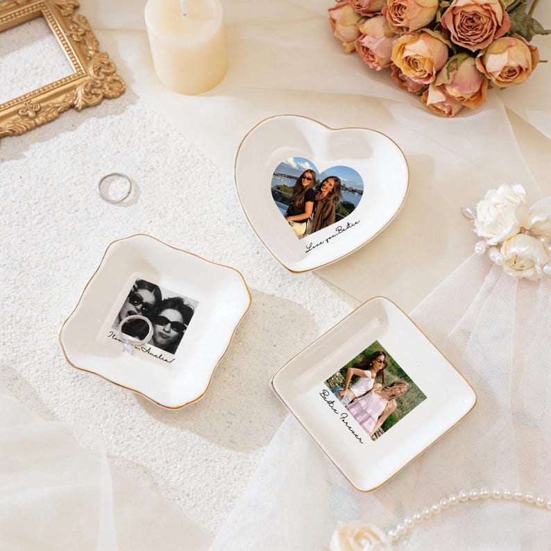 Personalisierte Foto Schmuckschale, benutzerdefinierte Ringschale mit Bestie Foto, Hochzeitsgeschenk, Brautjungfer Vorschlag, Schmucktablett für den besten Freund, Bestie Bild 6