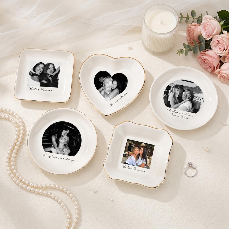 Personalisierte Foto Schmuckschale, benutzerdefinierte Ringschale mit Bestie Foto, Hochzeitsgeschenk, Brautjungfer Vorschlag, Schmucktablett für den besten Freund, Bestie Bild 7