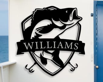 Custom Fish Metal Name Sign,Outdoor Bass Fishing Sign,Custom Fishing Decor,Fisherman Gift,Fishing Gift for Men,Fish Wall Art,Fishing Sign