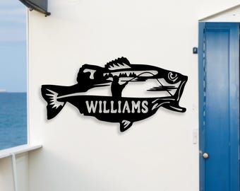 Custom Fish Metal Name Sign,Outdoor Bass Fishing Sign,Custom Fishing Decor,Fisherman Gift,Fishing Gift for Men,Fish Wall Art,Fishing Sign