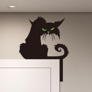 Schwarze Katze Halloween Tür Ecke Dekor, mürrische Katze Metallschild, schwarze Katze Dekor, Metalltür Ecke Halloween Geschenk, lustiges niedliches Halloween