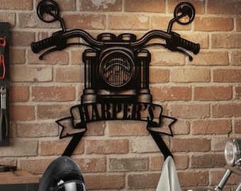 Custom Metal Motorcycle Helmet & Jacket Holder, Custom Garage Name Sign, Custom Motorcycle Garage Sign, Motorcycle Men Gift, Garage Decor