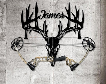 Personalisierte Bogen Halter Zeichen,Metall Bogen Halter,Bogenjagd mit Namen,Jagd Dekor Metall Kunst,Hirsch Jäger Geschenk,Metall Namensschild für Jäger
