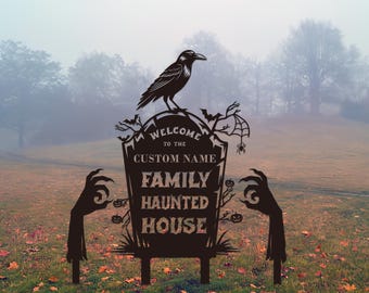 Halloween Gravestone Name Metal Sign, Haunted House Yard Decor, Spooky Halloween Hands Sign, Cemetery Stakes, Funny Halloween Outdoor Decor