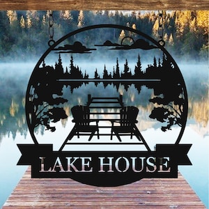 Personalized Lake House Metal Sign Outdoor Decor,Forest Lake Sign,Custom Lake House Name Sign, Camping Metal sign,Lake House Decor,Porch