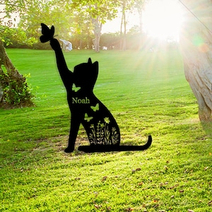 Pet Garden Decor,Pet Metal Sign,Cat Memorial Stake,Cat Name Sign with Stake,Custom Metal Cat Grave Marker,Yard Stake,Pet Loss Gift,Cemetery