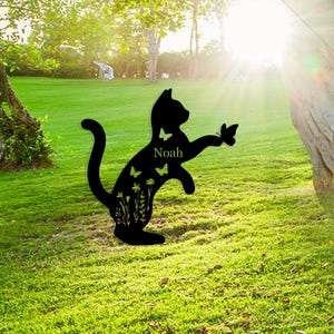 Pet Garden Decor,Pet Metal Sign,Cat Memorial Stake,Cat Name Sign with Stake,Custom Metal Cat Grave Marker,Yard Stake,Pet Loss Gift,Cemetery