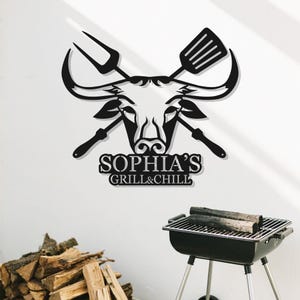 Personalized Metal BBQ Sign, Outdoor Barbecue Decor,  Metal Barbecue Wall Sign, Custom Grill Sign, Barbecue Wall Art Decor, Dad&#39;s BBQ Sign