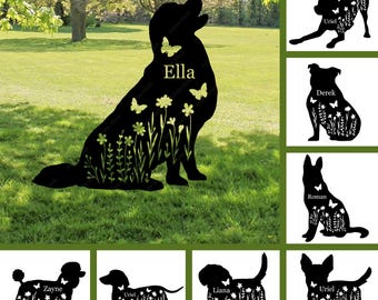 Piquet en métal pour chien personnalisé, Pierre tombale pour animal de compagnie, Panneau en métal pour parc pour chien, Panneau de jardin pour chien, Pieu commémoratif pour chien, Cadeau pour la perte d'un chien, Pieu de cimetière pour chien, Nom du chien