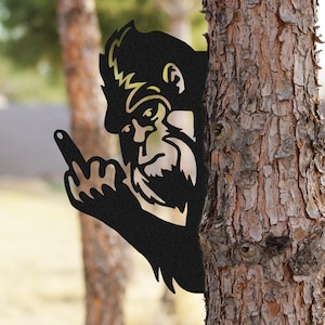Flipping Off Bigfoot,Peaking Bigfoot,Peek-a-Boo Flipping off Bigfoot Metal Sign,Flipping the Bird Edition,Bigfoot Says Your,Middle Finger