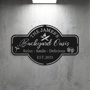Personalized Backyard Pool Metal Sign, Custom Backyard Decor, Custom Bar And Grill Sign Decor, Backyard Oasis Sign, Outdoor Wall Art Decor