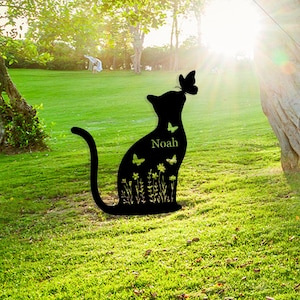 Pet Garden Decor,Pet Metal Sign,Cat Memorial Stake,Cat Name Sign with Stake,Custom Metal Cat Grave Marker,Yard Stake,Pet Loss Gift,Cemetery