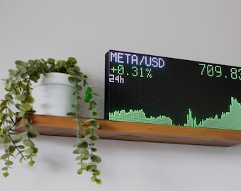 Large Crypto Stocks Gold Ticker LED Display Tracker - New Double Resolution 128x64 LED's! 32cm x 16cm / 12in x 6in USB-C Wi-Fi