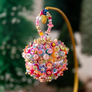 Gold Colorful Iridescent Christmas Ornament -  One of a Kind Hand Bead and Stacked  Sequin  Ornament |Christmas | Vintage Christmas