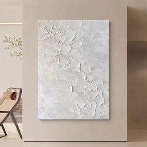Abstraite Texture blanche Peinture à l'huile sur toile Grand art mural minimalisme vertical pour salon, décoration murale à la mode, décoration printanière