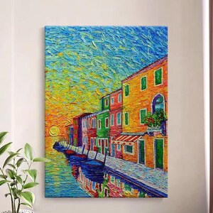Abstrait paysage coloré Texture peinture à l'huile sur toile 3D texture en relief scène architecturale moderne salon art mural décoration de mode