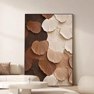 Original texture abstraite peinture à l'huile sur toile marron blanc vertical grand minimalisme art mural salon moderne art mural décoration de mode