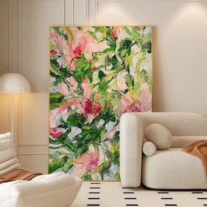 Original abstrait floral peinture à l'huile sur toile fleurs colorées verticale grand art mural salon art mural décoration de mode Art contemporain
